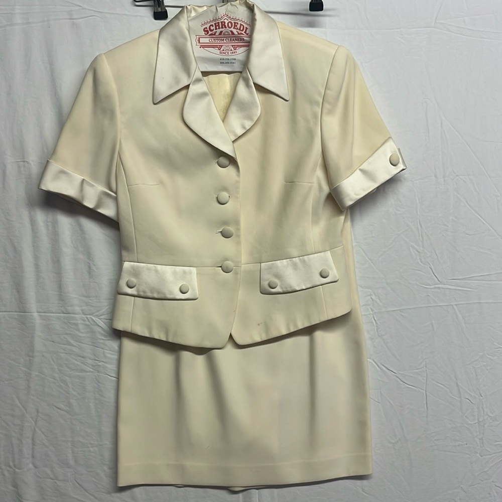 Vintage Kasper ASL 6p Petite Womens Skirt Suit Ivory White Buttons